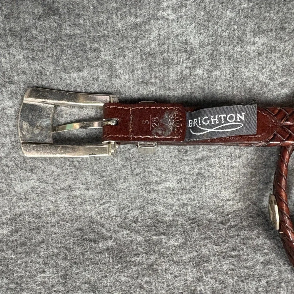 Brighton Braided Leather Belt Brown Silver Buckle‎ Western Boho Women's 28